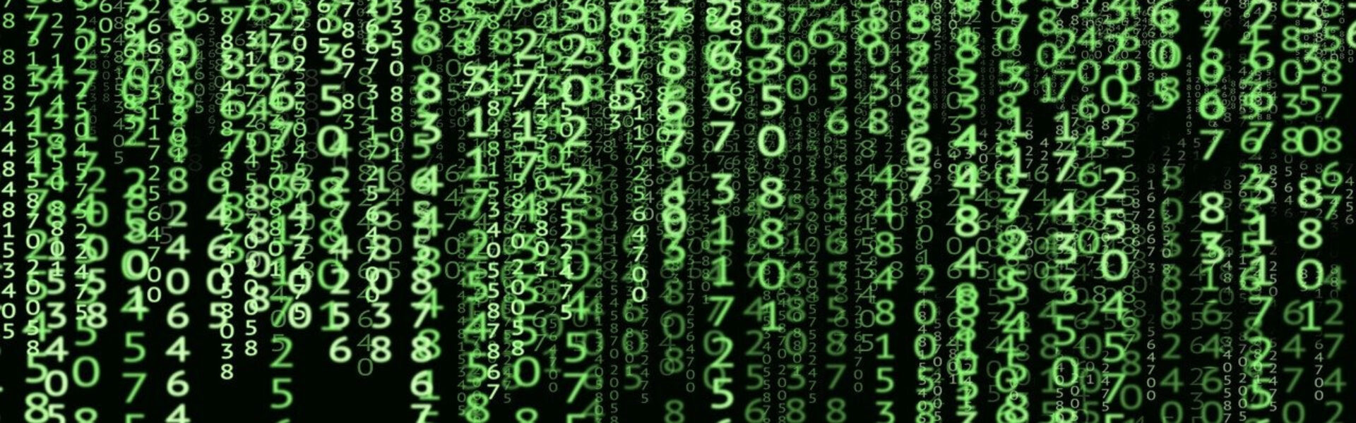 Kodernes verden. Grønne tal på sort computerbaggrund.